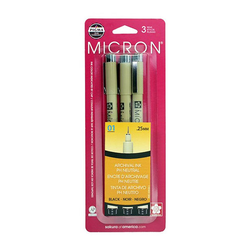 An Image of Sakura Pigma Micron Set Of 3 Assorted Size Black Pens