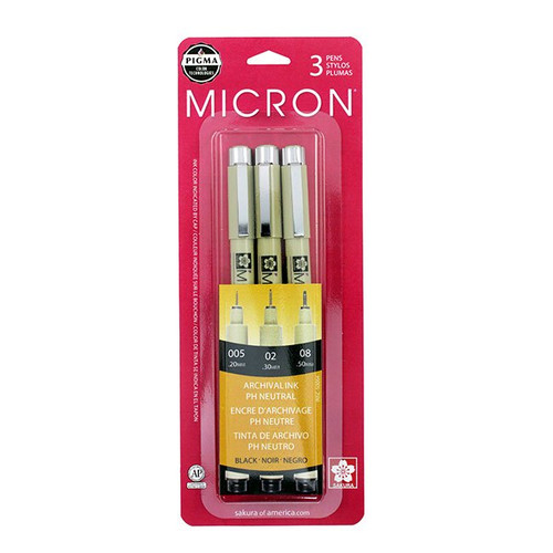 An Image of Sakura Pigma Micron Set of 3 Black Pens in Size 05