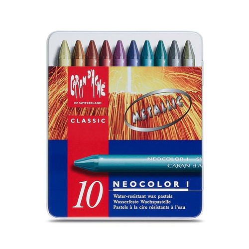 An image of a Caran D'Ache Neocolor I Set, 10 Assorted Metallic Colors.