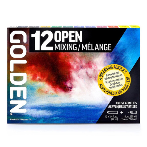 An image of a Golden Open Acrylic 12-Color Mixing Set.