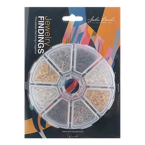 An image of a John Bead Assorted Color Jump Ring Box, 1200 Pieces.