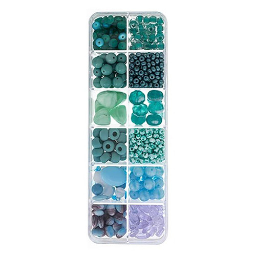 An image of a John Bead Czech Glass Bead Box Enchanted Turquoise Mix.