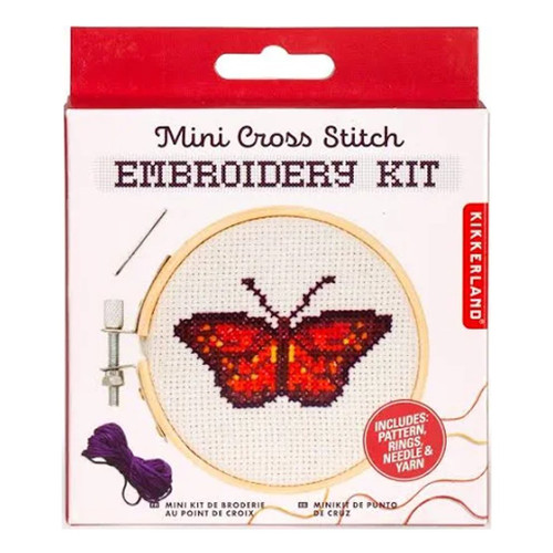 An image of a Kikkerland Butterfly Mini Cross Stitch Embroidery Kit.