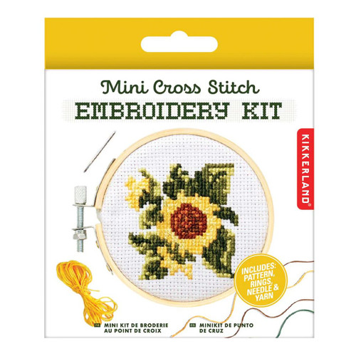 An image of a Kikkerland Sunflower Mini Cross Stitch Embroidery Kit.