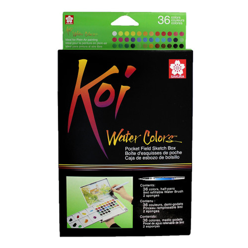 An image of a Koi Pocket Field Sketch Box Watercolor Set, 36 Colors.