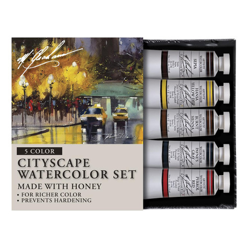 An image of a M. Graham 5-Color Cityscape Watercolor Tube Set.