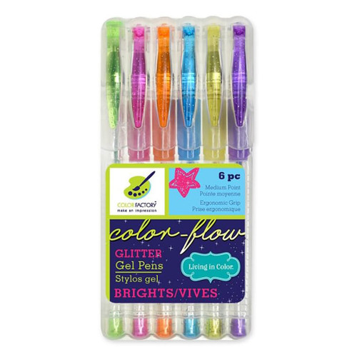 An image of a Multicraft Living In Color Color-Flow 6-Color Bright Glitter Gel Pen Set.
