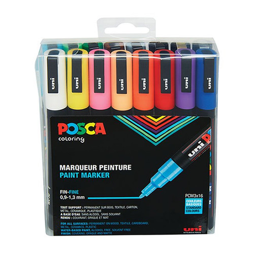 An image of a Posca PC-3M Fine Tip Paint Marker Set, 16 Colors.