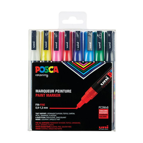 An image of a Posca PC-3M Fine Tip Paint Marker Set, 8 Colors.