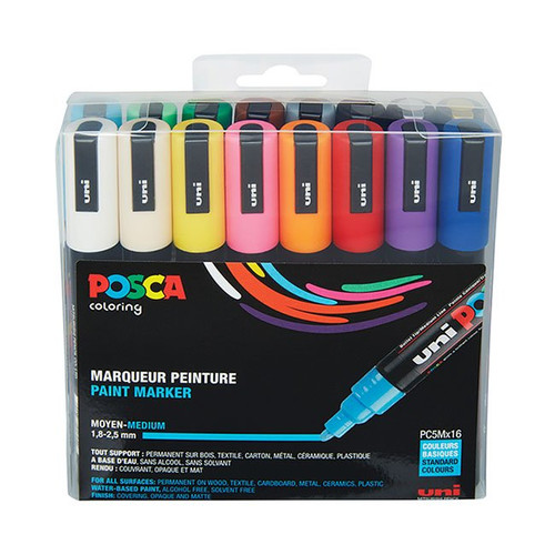 An image of a Posca PC-5M Medium Tip Paint Marker Set, 16 Colors.