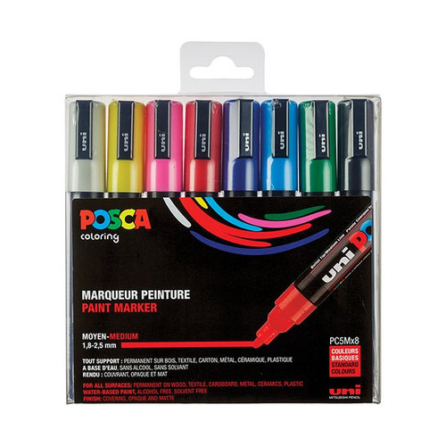 An image of a Posca PC-5M Medium Tip Paint Marker Set, 8 Colors.