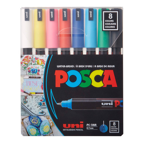 An image of a Posca PC-1MR Extra-Fine Tip Paint Marker Set, 8 Colors.