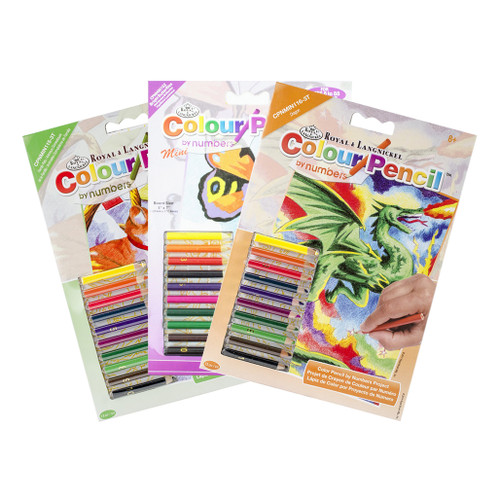 An image of Royal & Langnickel Color Pencil By Number Mini Kits.