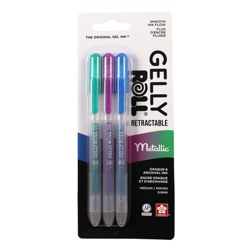 An image of Sakura Gelly Roll Retractable 3-Piece Cool Metallic Pens.